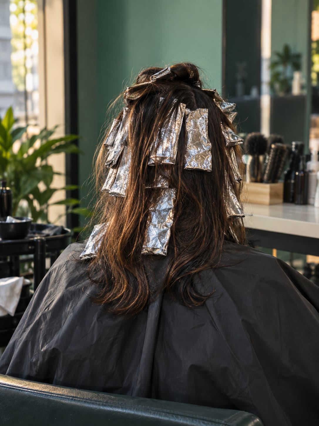 පිටුපසින් පේන කොණ්ඩේ, colour cape එකක්, foil — මූණක් නැහැ
