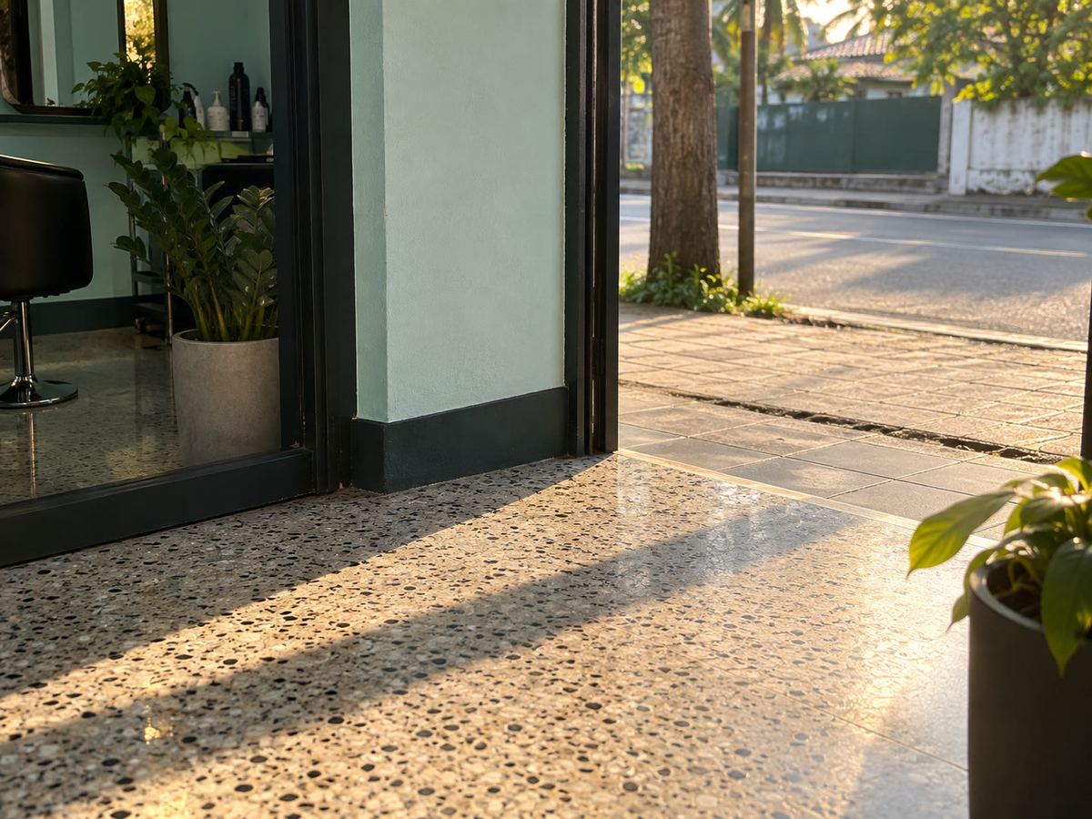 මහනුවර පාරේ shopfront එළිය terrazzo පියගැටේ — පුවරු නැහැ