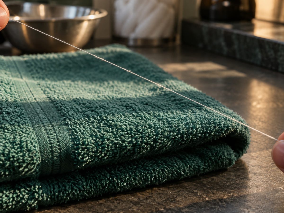 Mint towel එකක threading නූලක් — මූණක් නැහැ